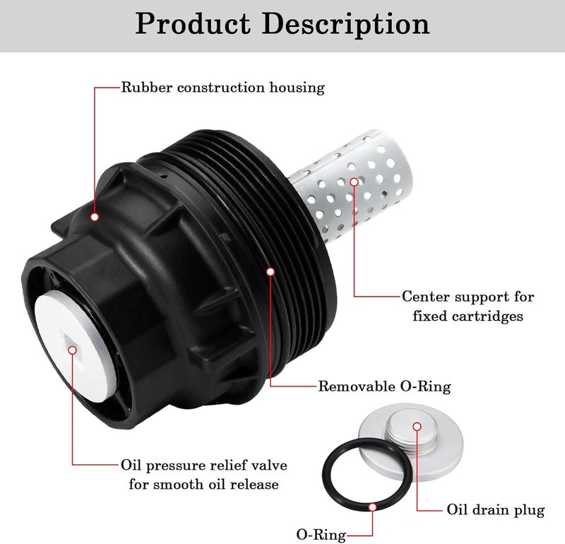 FOXSTAR 15620-38010 Oil Filter Housing Cap Assembly With Oil Plug Drain, Fit for Toyota Tundra, Sequoia, Land Cruiser & Lexus LX570, Replace 15620-0S010 - Image 5